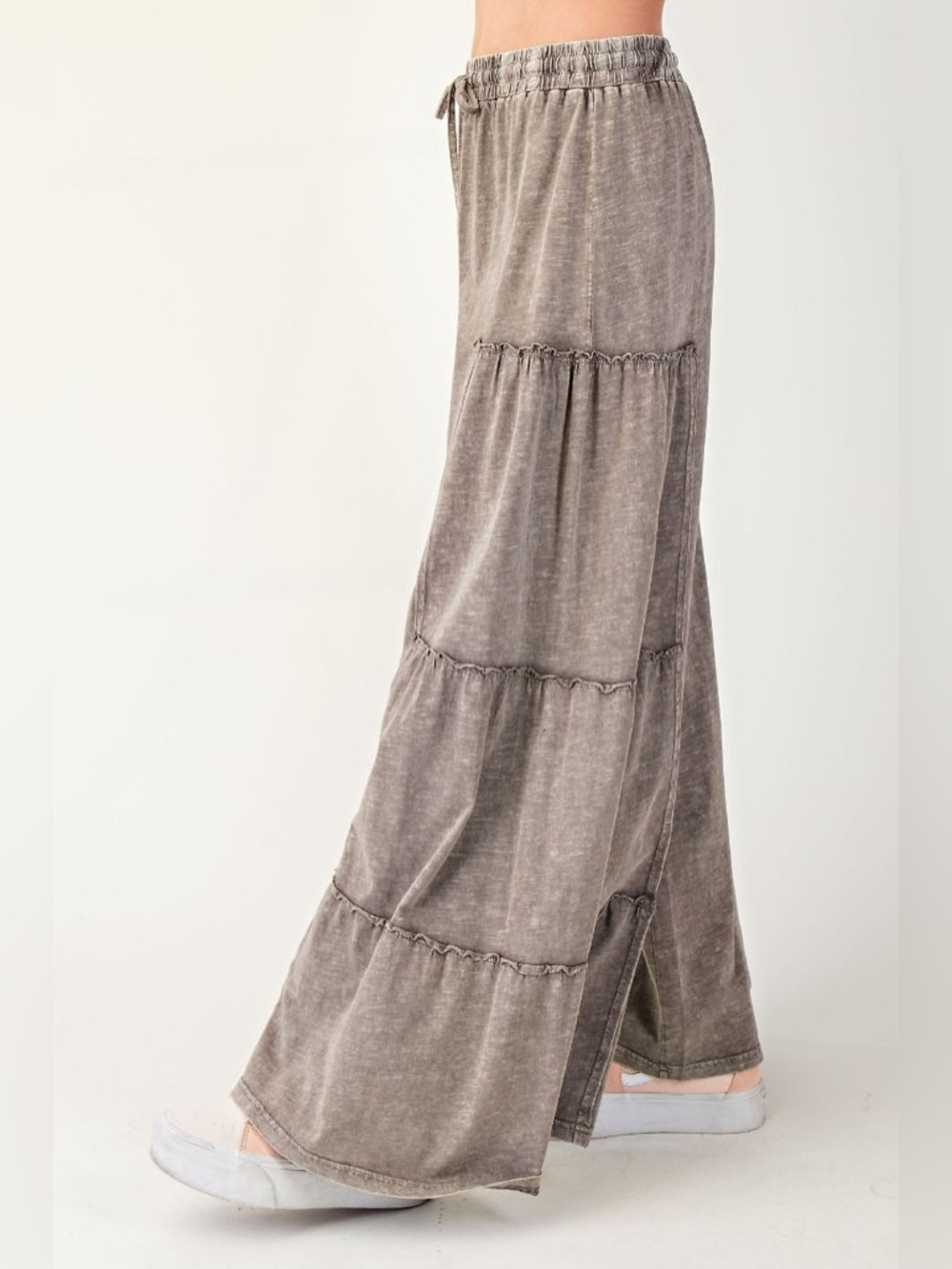 Easel ASH MOCHA ruffle Sleeve top pant lounge set S M L NWT cotton summer grey - Picture 4 of 5